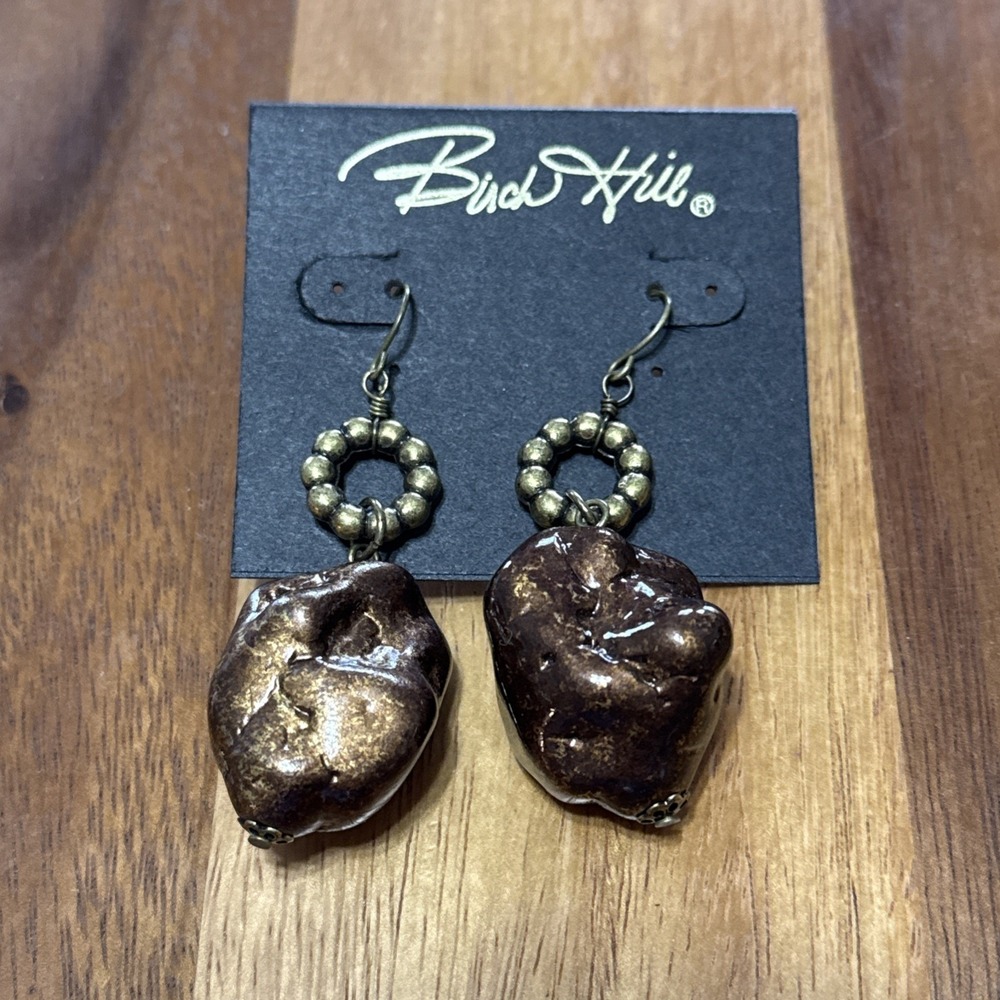 Buck‎ Hill Boho Artisan Earrings NWT Brown Stones